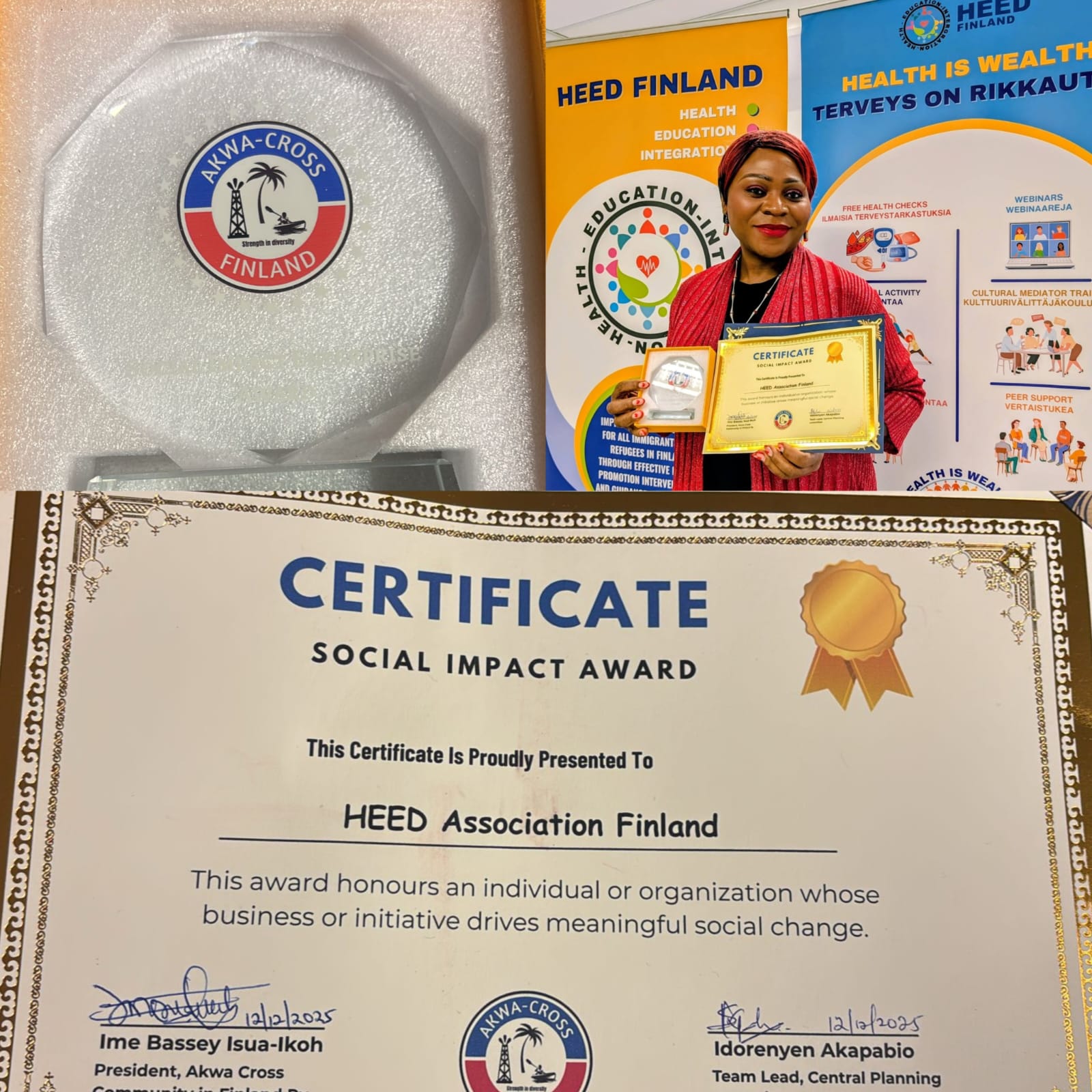 Akwa-Cross Recognizes HEED Finland with a Social Impact Award for Outstanding Contributions to Health Promotion and Community Wellbeing